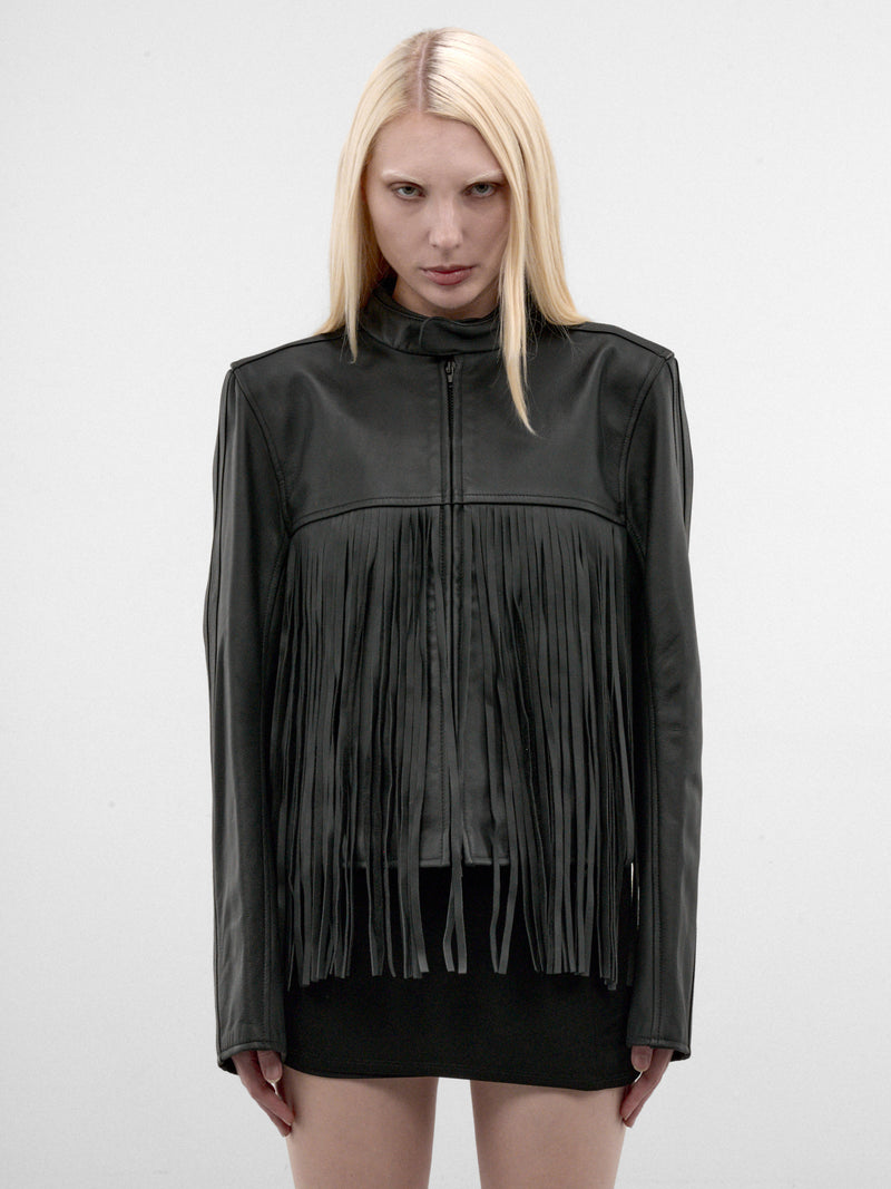 Black Leather Fringed Moto Jacket (MH27JA009BL-BLACK)