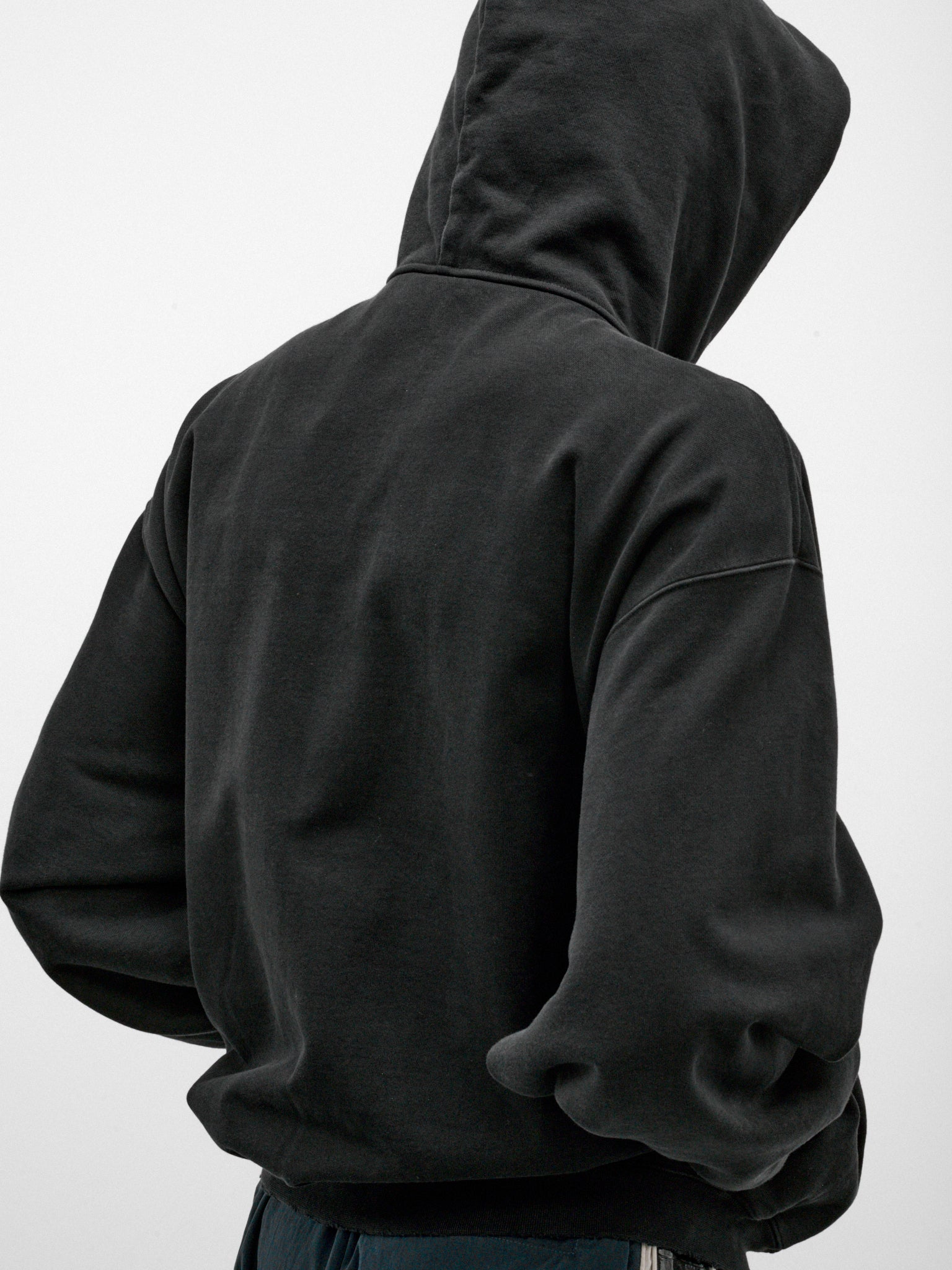 Black Cotton Upside-Down Zip-Up Hoodie (MH27ZU158B-WASHED-BLACK)