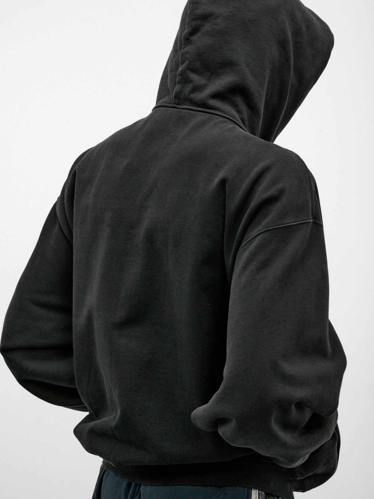 Black Cotton Upside-Down Zip-Up Hoodie (MH27ZU158B-WASHED-BLACK)