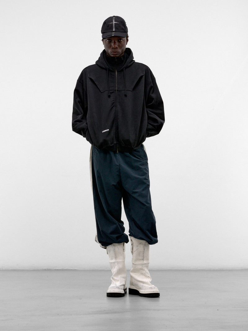 Black Cotton Upside-Down Zip-Up Hoodie (MH27ZU158B-WASHED-BLACK)