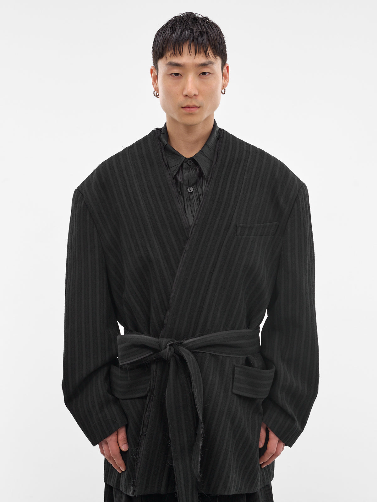 Black Striped Biascast Robe Jacket (MI2JK715BK-BLACK-STRIPE)