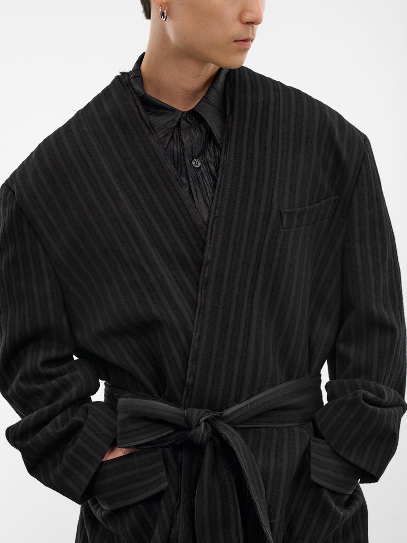 Black Striped Biascast Robe Jacket (MI2JK715BK-BLACK-STRIPE)