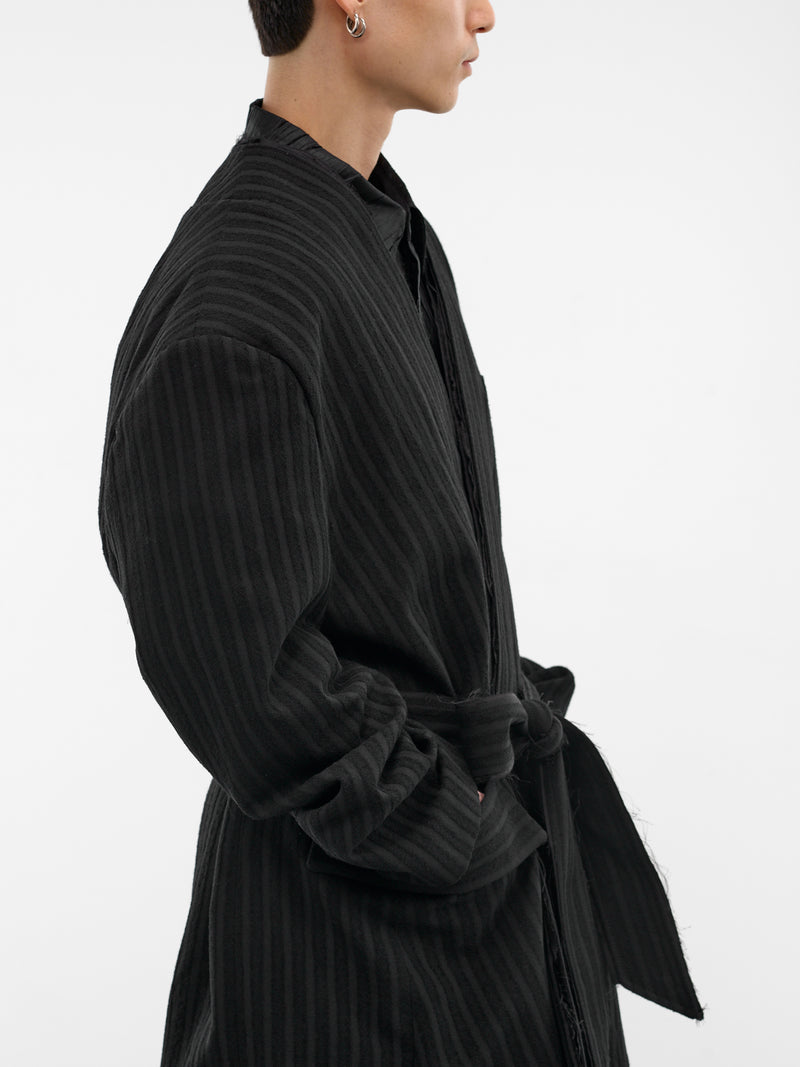 Black Striped Biascast Robe Jacket (MI2JK715BK-BLACK-STRIPE)