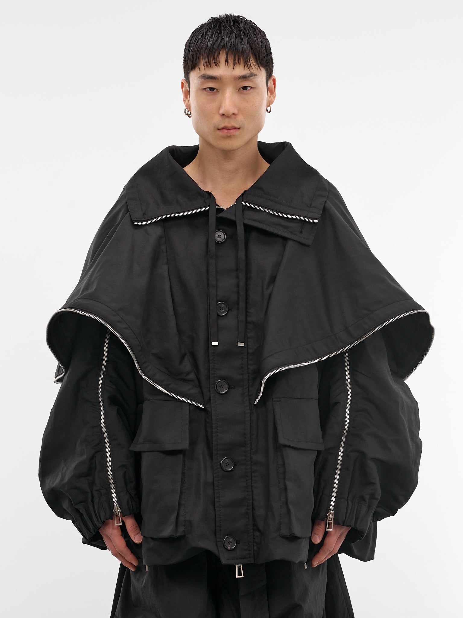 Black Linen-Nylon Wing Jumper (MI2JP709BK-BLACK)