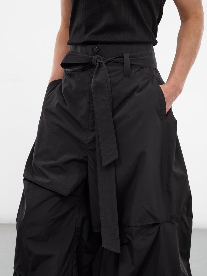 Black Sculptural Pleated Baggy Trousers (MI2PT712BK-BLACK)