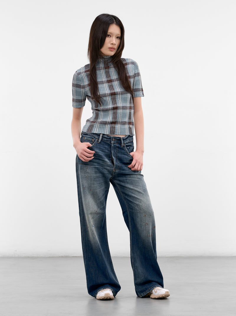 Blue Check Wool Knit Turleneck (A60641-AG7101-BLUE-BROWN)