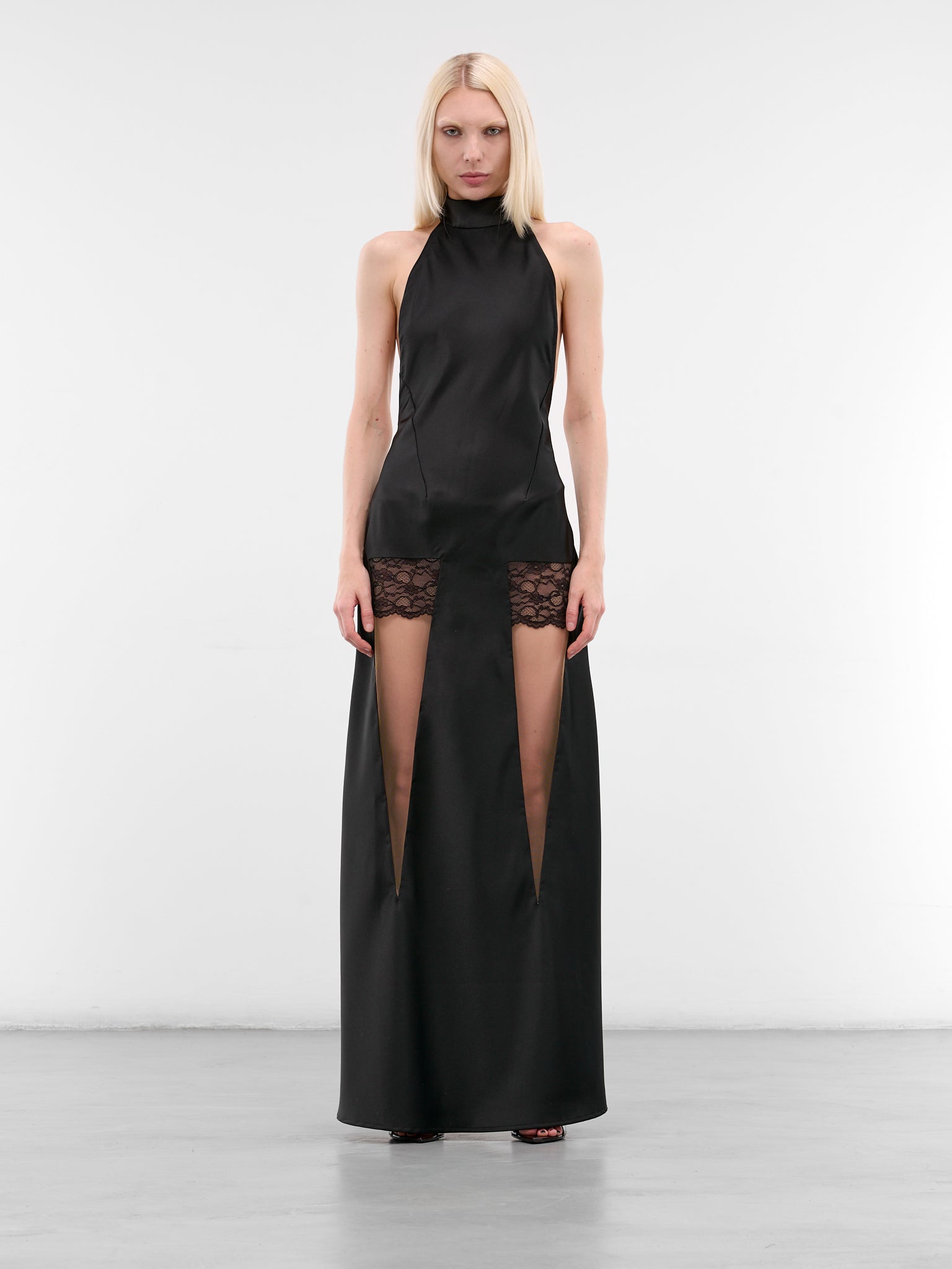 Midnight Lace Paneled Halter Dress (MIDNIGHT-LACE-HALTERNECK-BLACK)