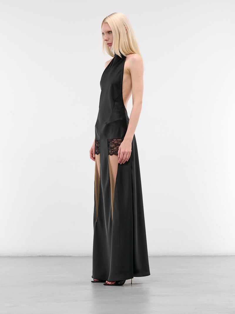 Midnight Lace Paneled Halter Dress (MIDNIGHT-LACE-HALTERNECK-BLACK)