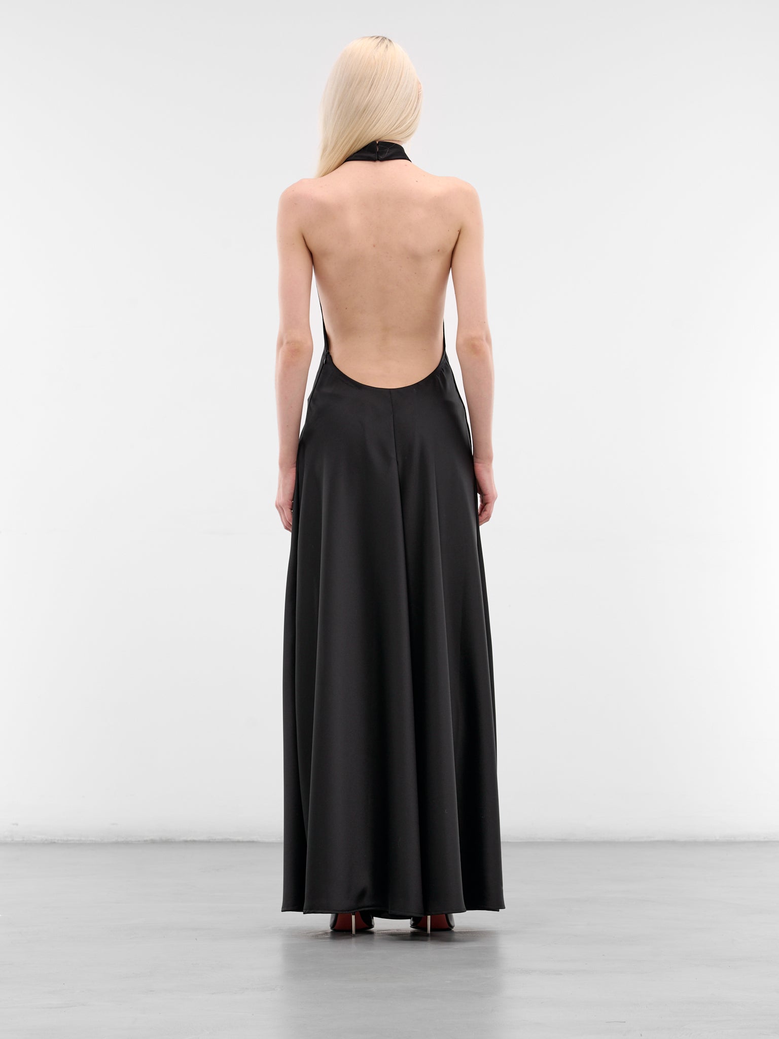 Midnight Lace Paneled Halter Dress (MIDNIGHT-LACE-HALTERNECK-BLACK)