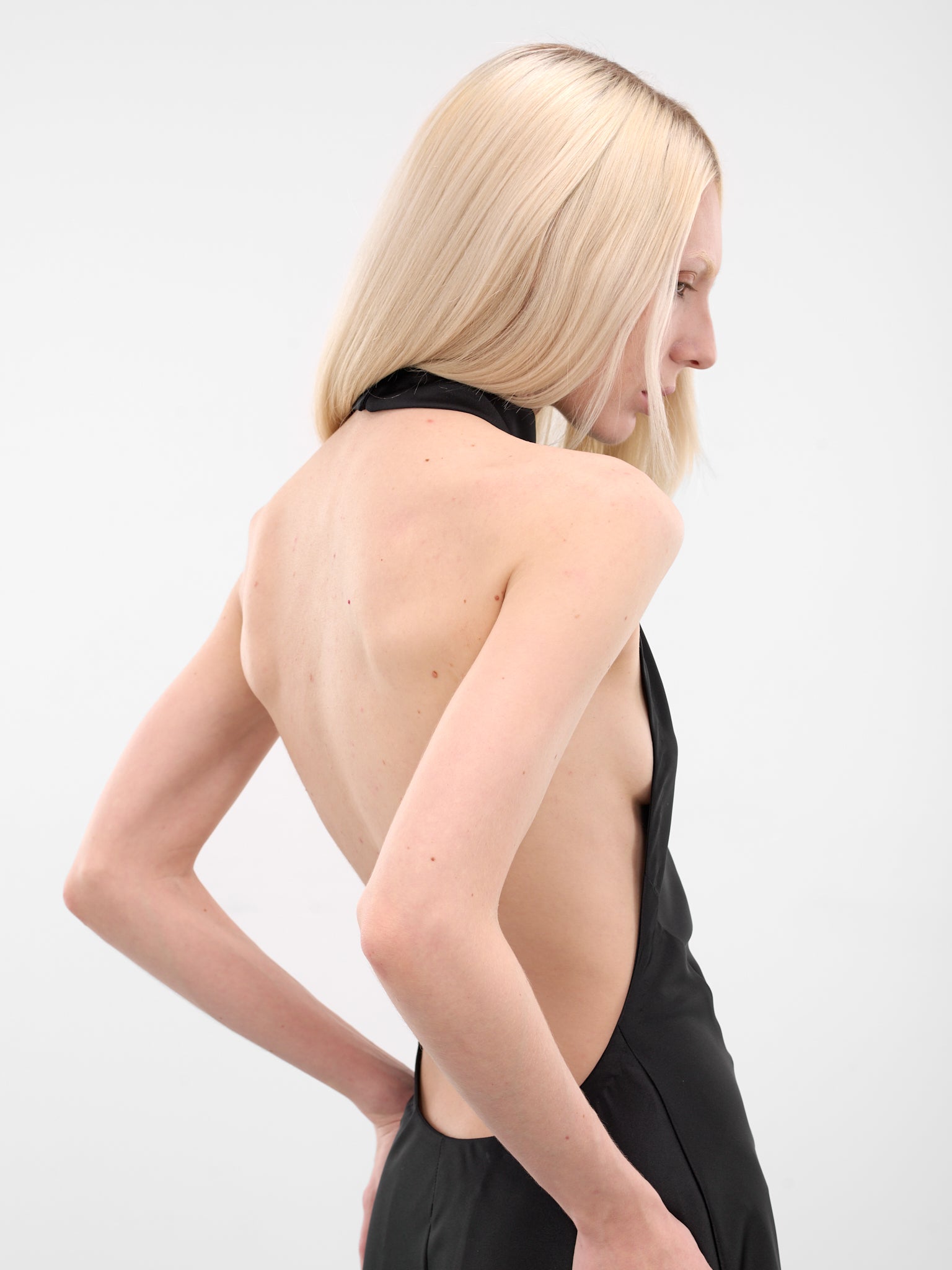 Midnight Lace Paneled Halter Dress (MIDNIGHT-LACE-HALTERNECK-BLACK)