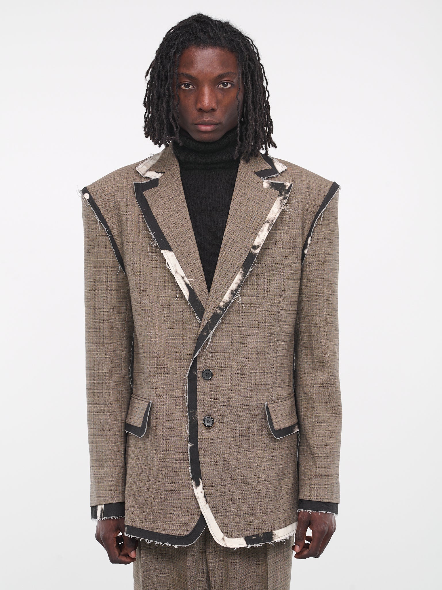 Trimmed Edge Blazer (MJ031W-WBCP-BEIGE-BLACK-CHECK)