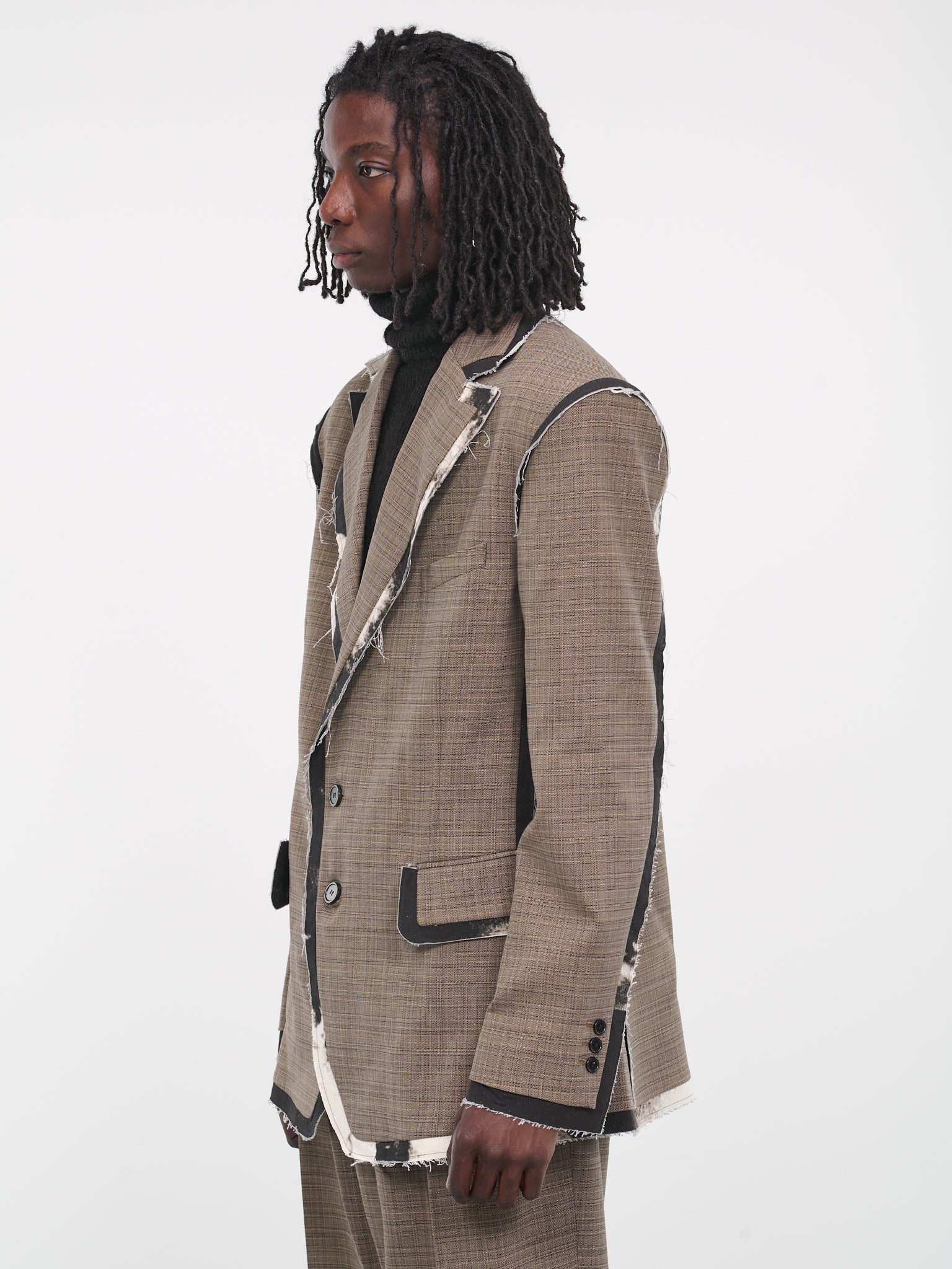 Trimmed Edge Blazer (MJ031W-WBCP-BEIGE-BLACK-CHECK)