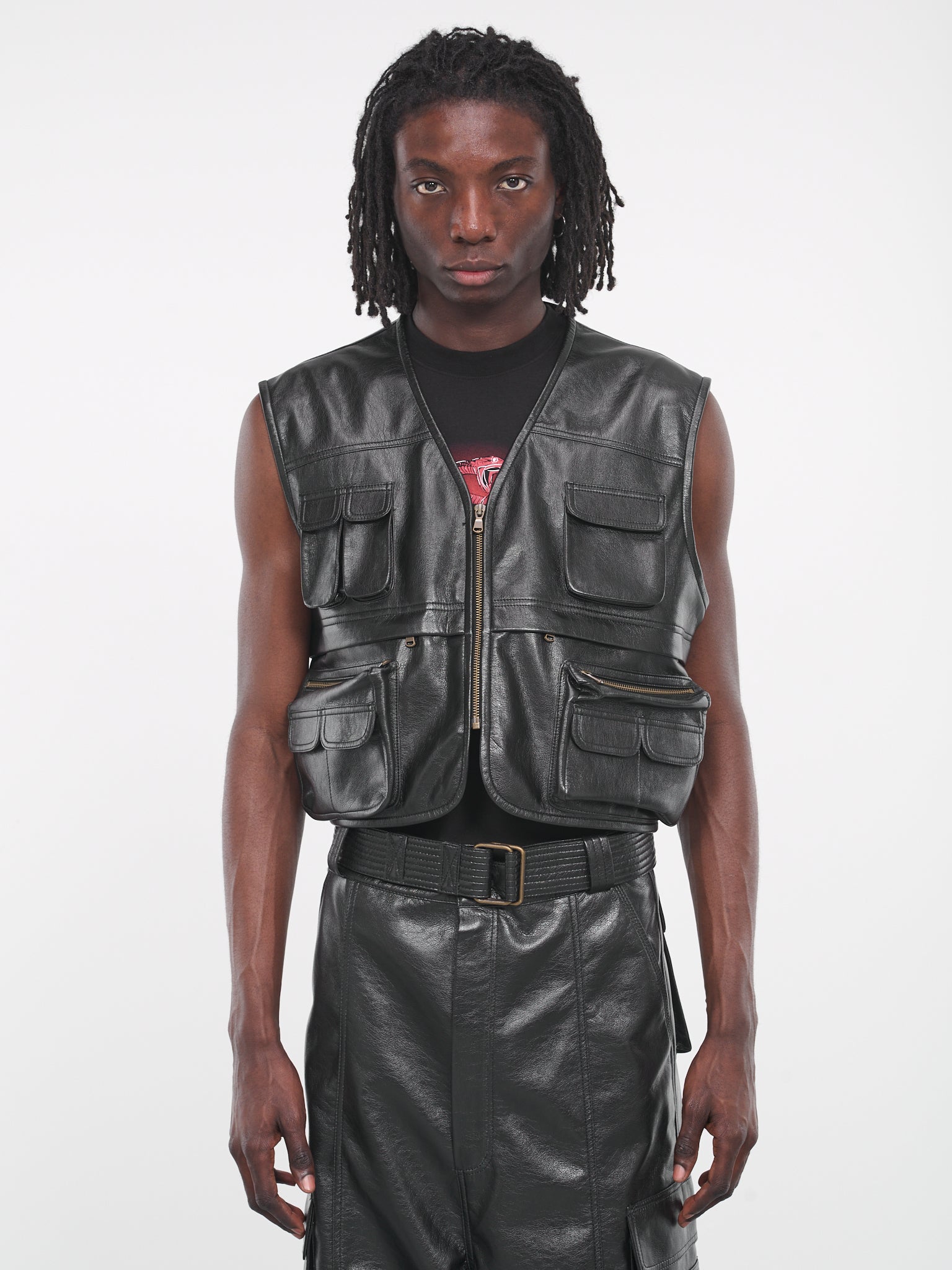 Leather Cargo Vest (MJ036LE-GFL-BLACK)