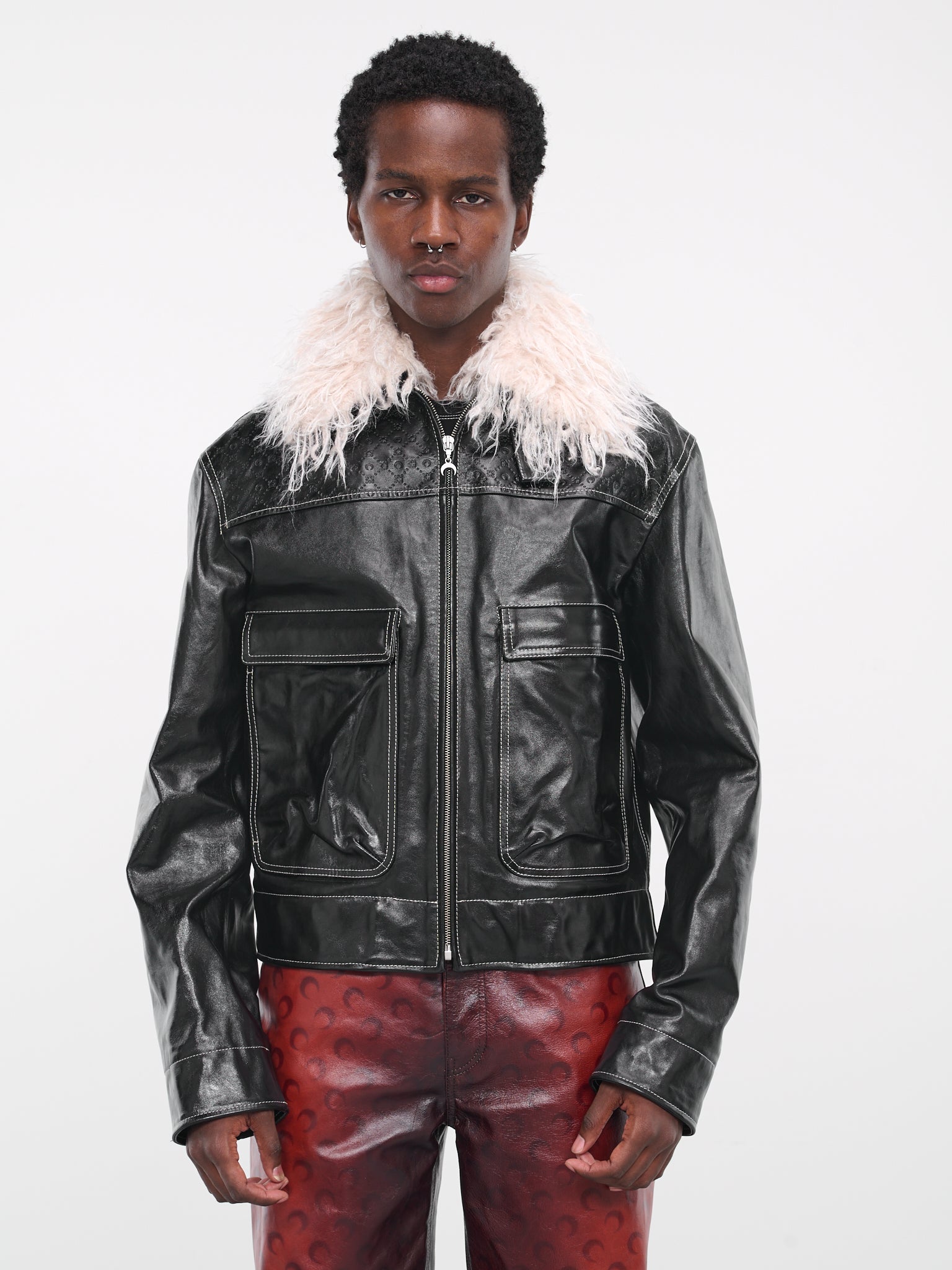 Embossed Leather Work Jacket (MJA021-CLEA0004-BK99-BLACK)