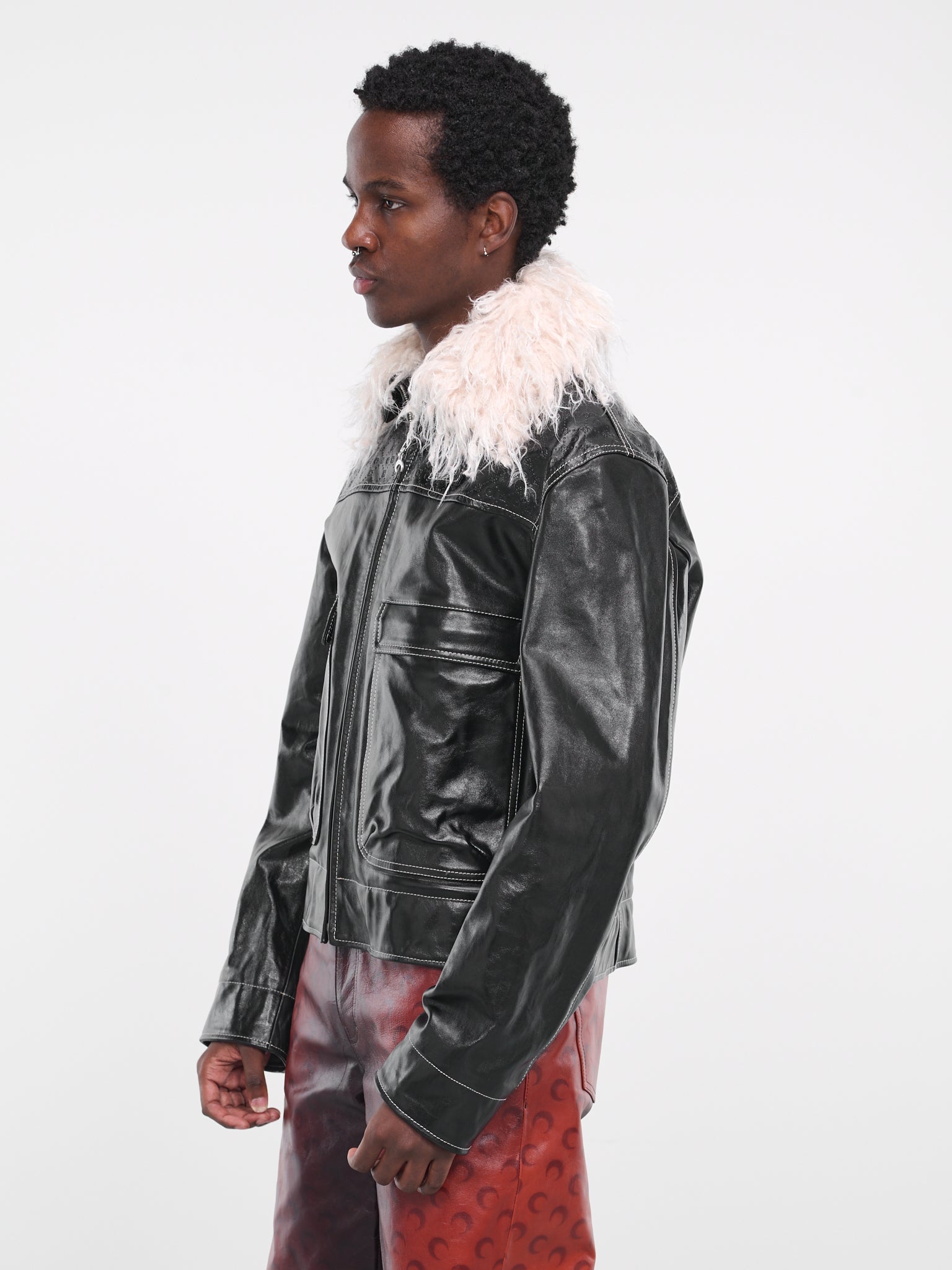 Embossed Leather Work Jacket (MJA021-CLEA0004-BK99-BLACK)