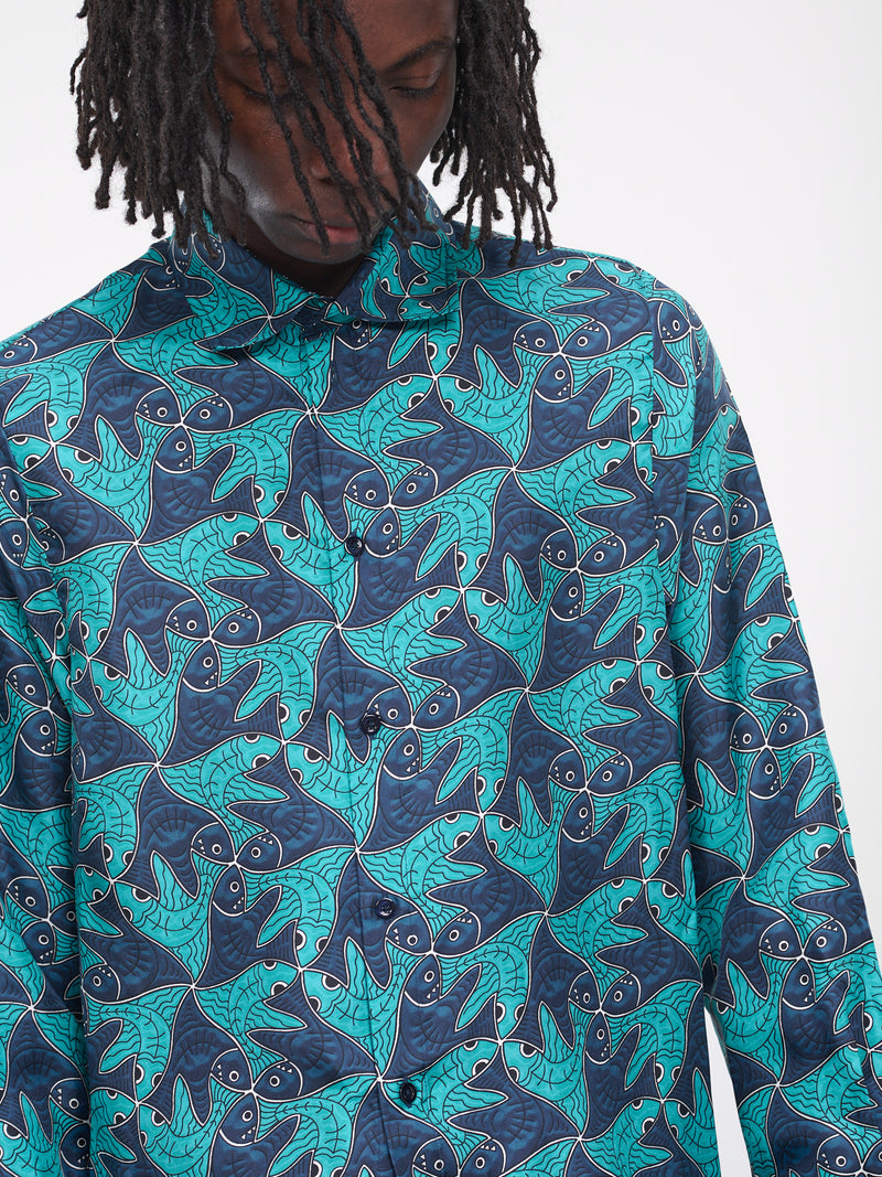 Fish Print Shirt (MN4028B-W110-BLUE-FISH-PRINT)