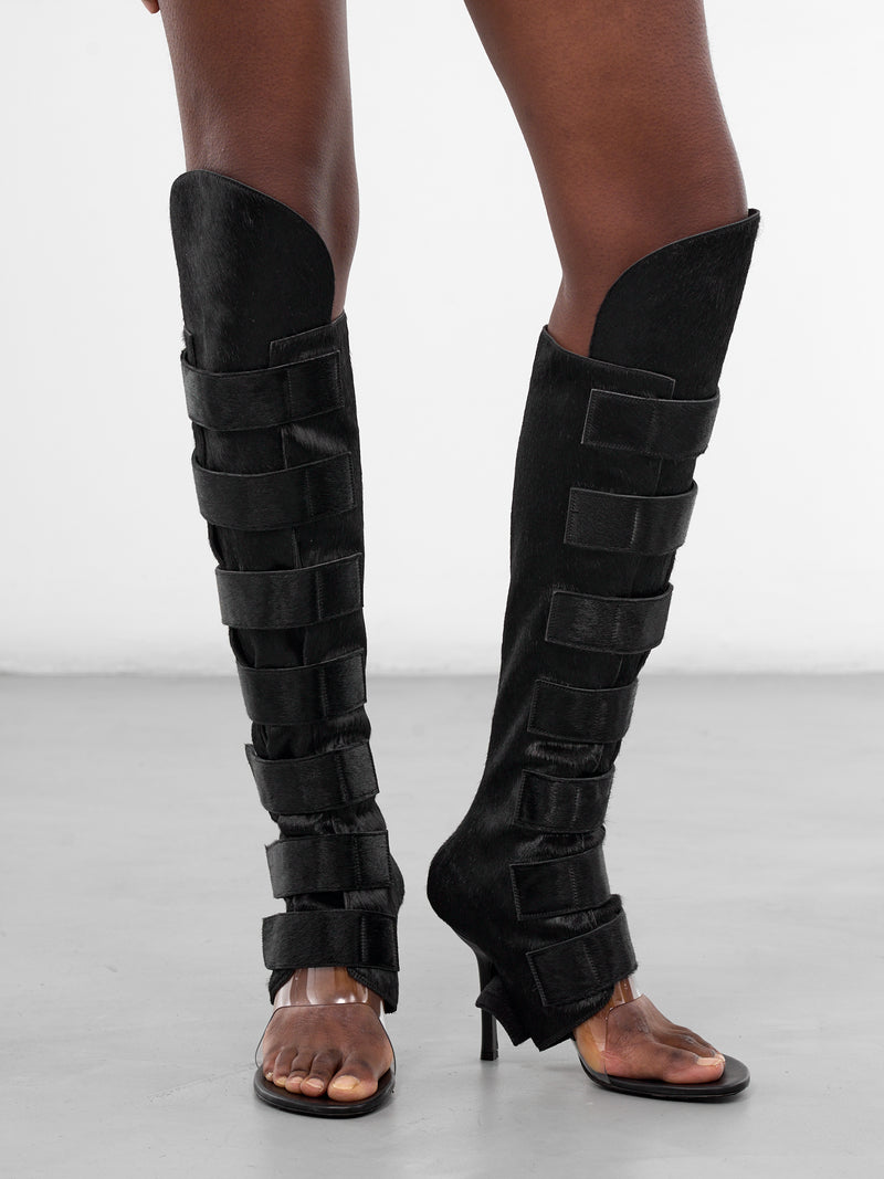 Cow Hair Knee-High Velcro Boots (KNEE-HIGH-VELCRO-BOOTS-BLACK)