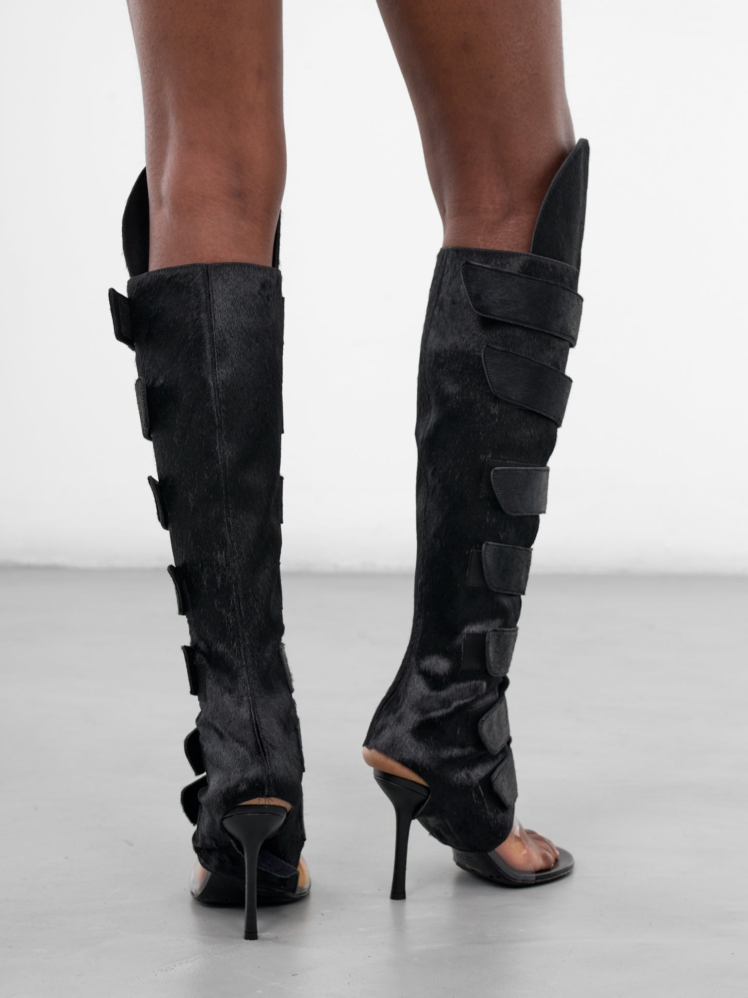 Cow Hair Knee-High Velcro Boots (KNEE-HIGH-VELCRO-BOOTS-BLACK)