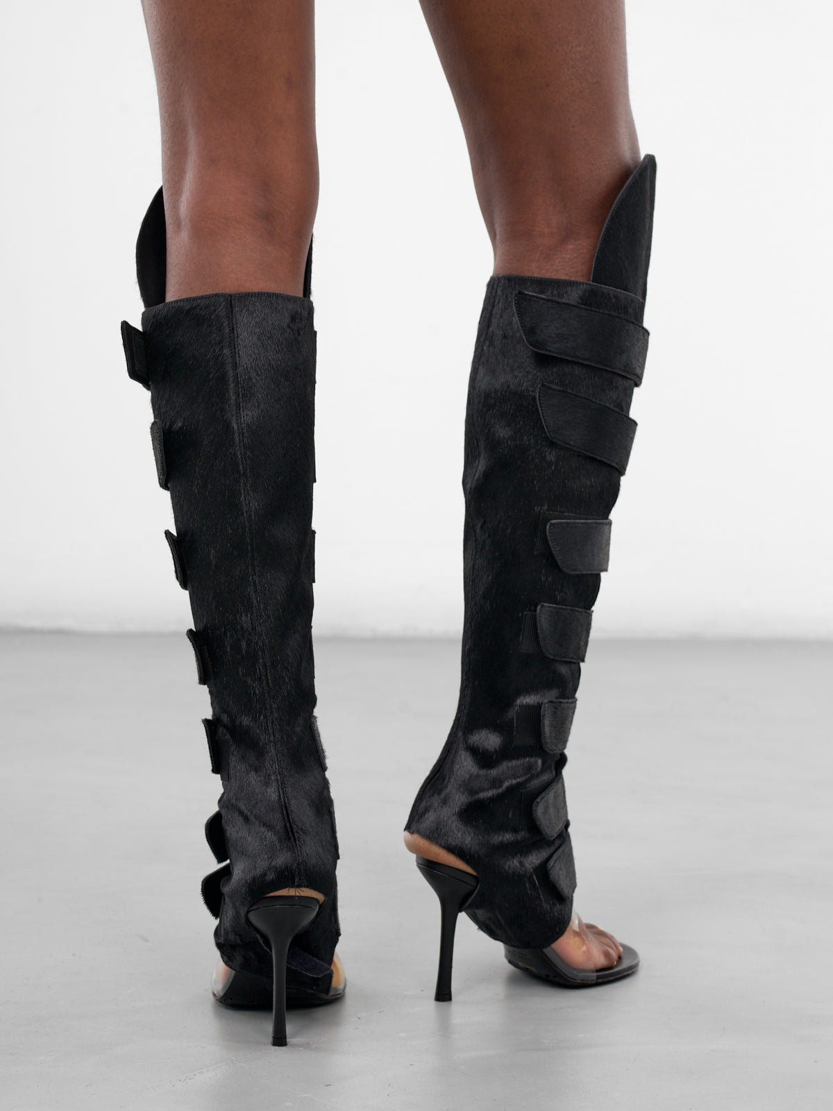 Cow Hair Knee-High Velcro Boots (KNEE-HIGH-VELCRO-BOOTS-BLACK)