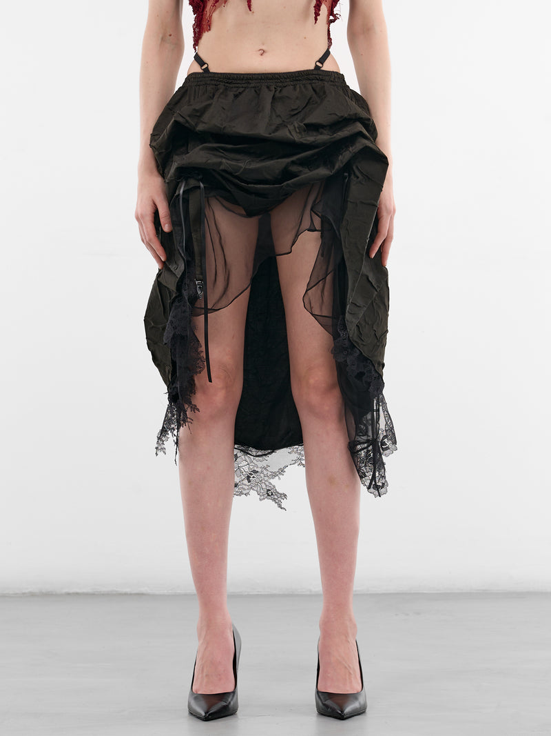 Moonsick Draped Pearl Silk Skirt (MOONSICK-DRAPED-SKIRT-BLACK)