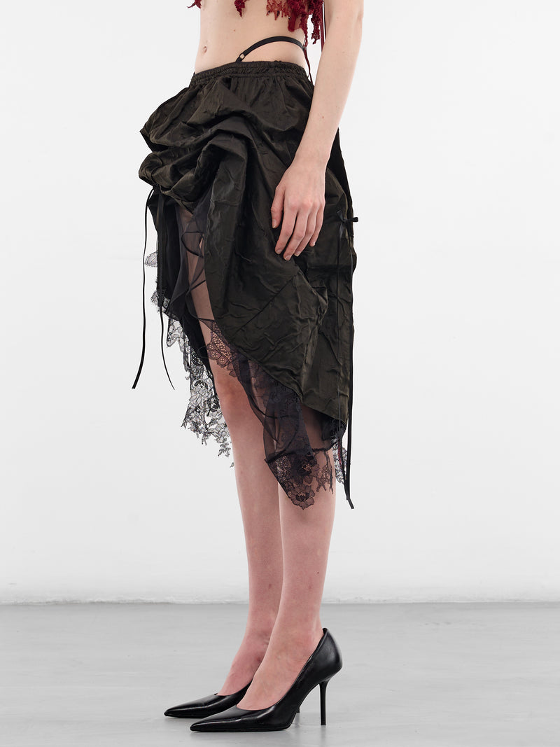 Moonsick Draped Pearl Silk Skirt (MOONSICK-DRAPED-SKIRT-BLACK)