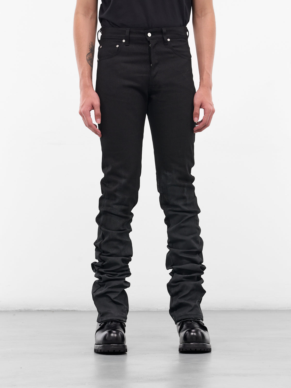 Black Stacked Leg Denim Jeans (MP004-BLACK)