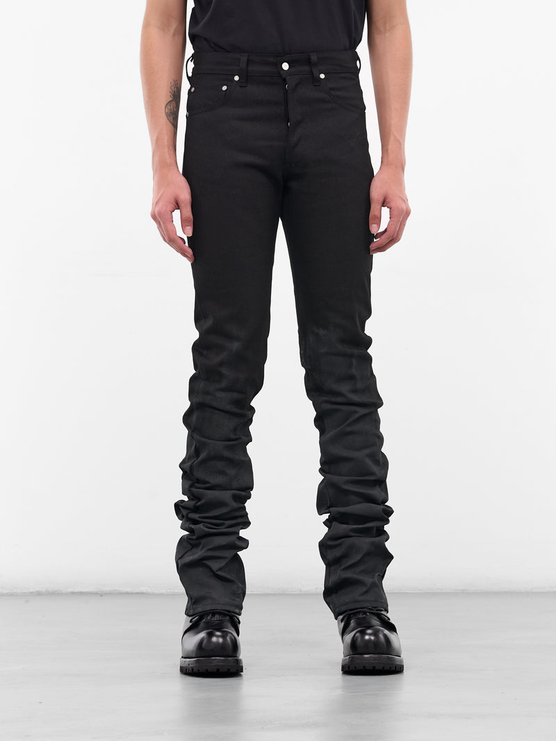 Black Stacked Leg Denim Jeans (MP004-BLACK)