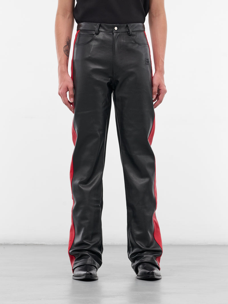 Black Leather Striped Trousers (MP005-BLACK)