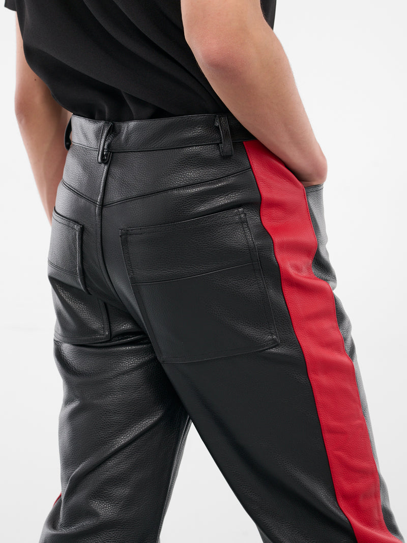 Black Leather Striped Trousers (MP005-BLACK)