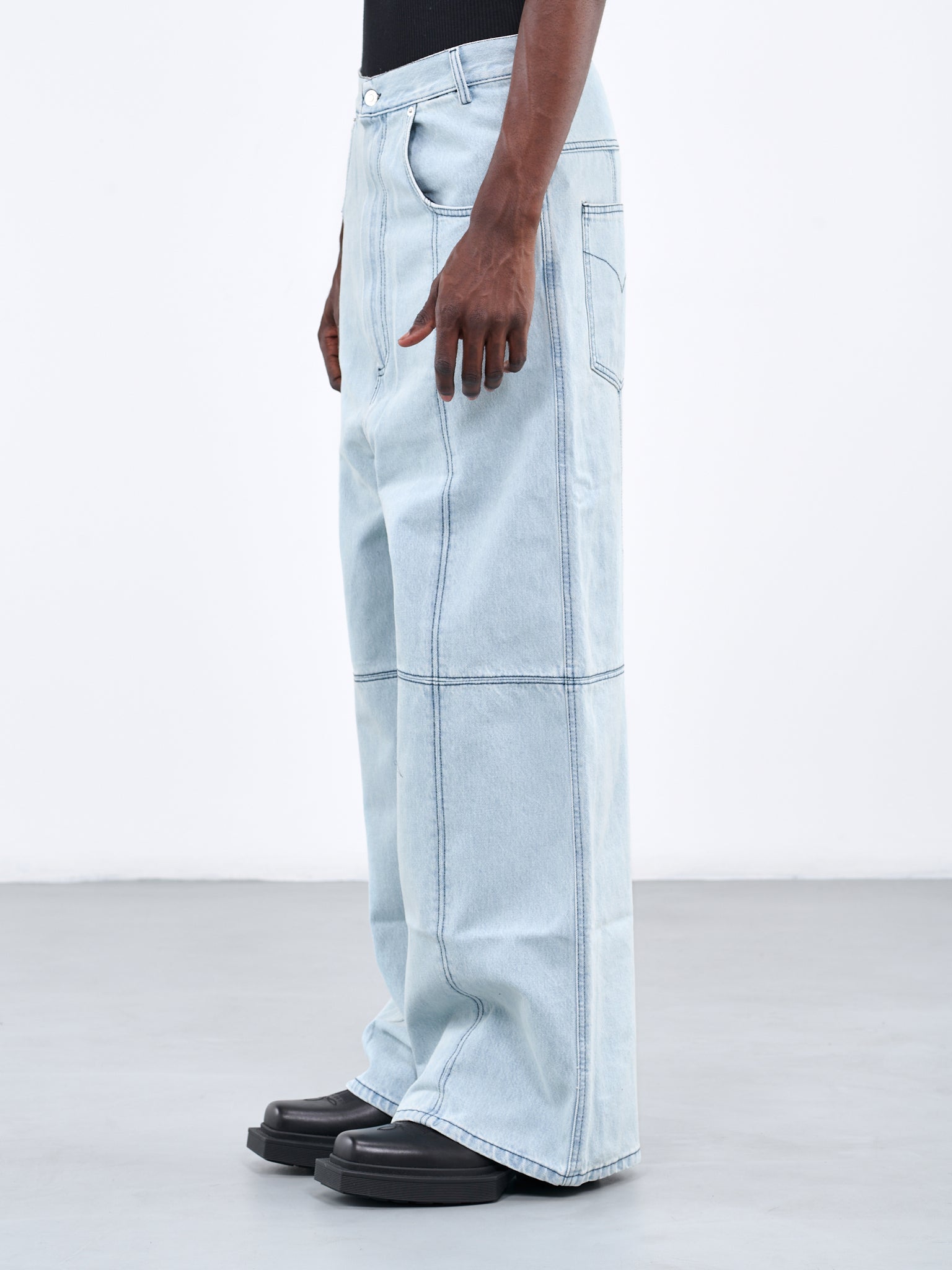 Paneled Baggy Jeans (MP040D-ICE-BLUE)