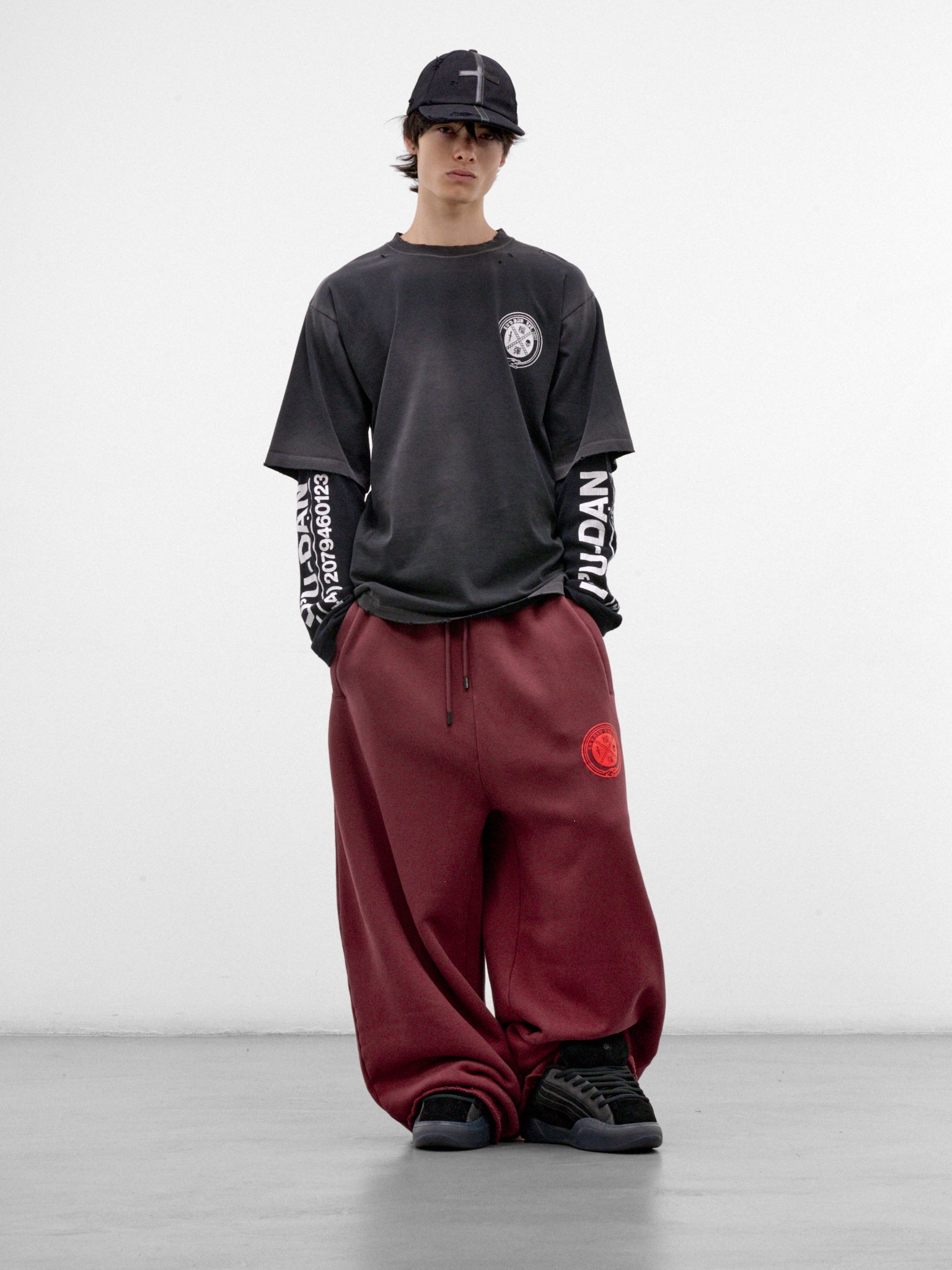 Black Cotton Layered Graphic Tee (MT103J-HCJ-920-ART220-3-BLACK)
