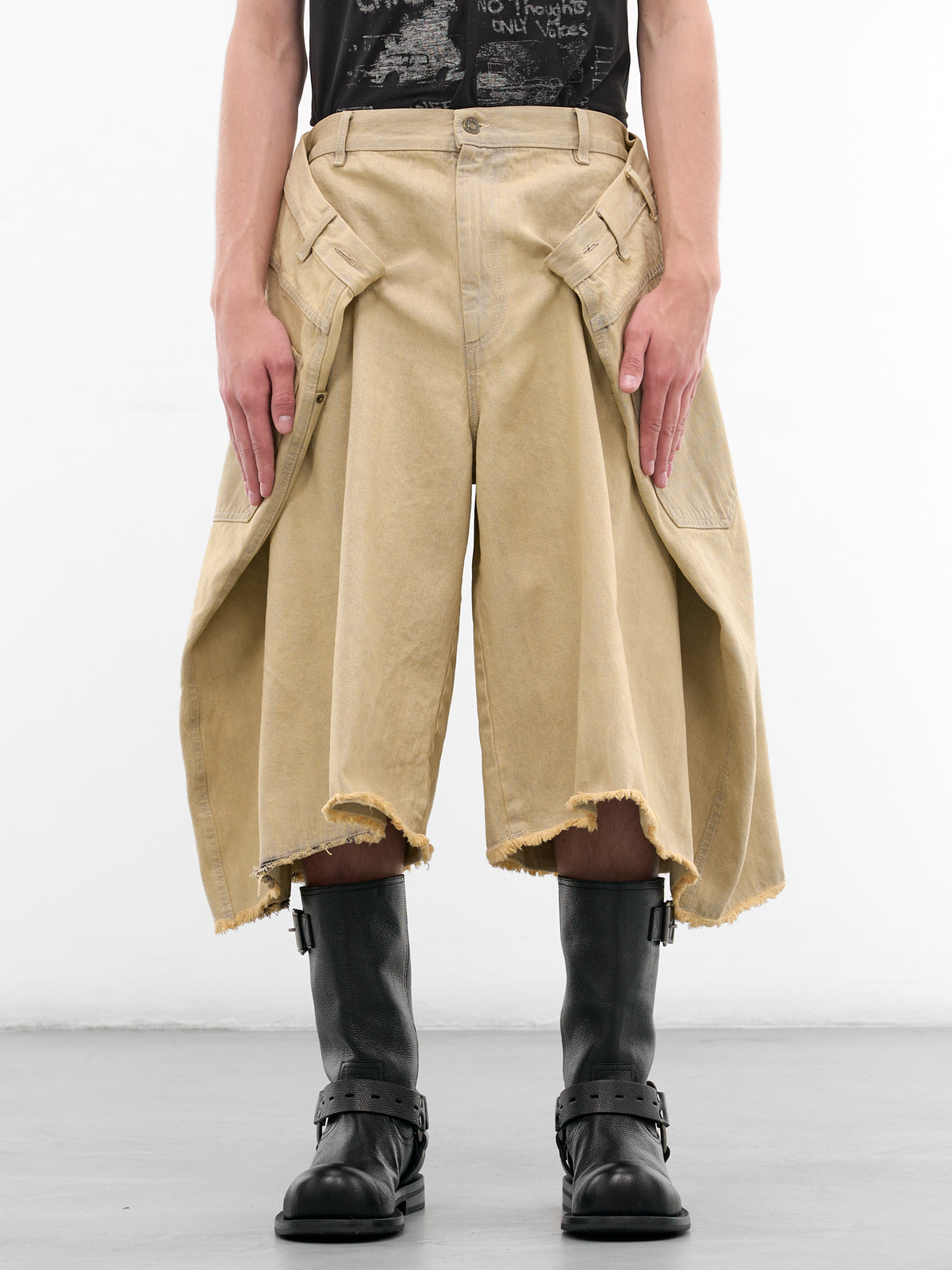 Whitewashed Denim Draped Maxi Shorts (MP112D-WD-102-WHITEWASHED)