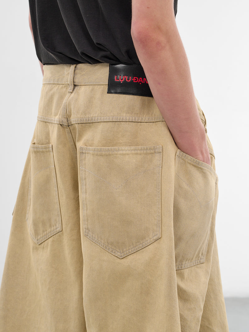 Whitewashed Denim Draped Maxi Shorts (MP112D-WD-102-WHITEWASHED)