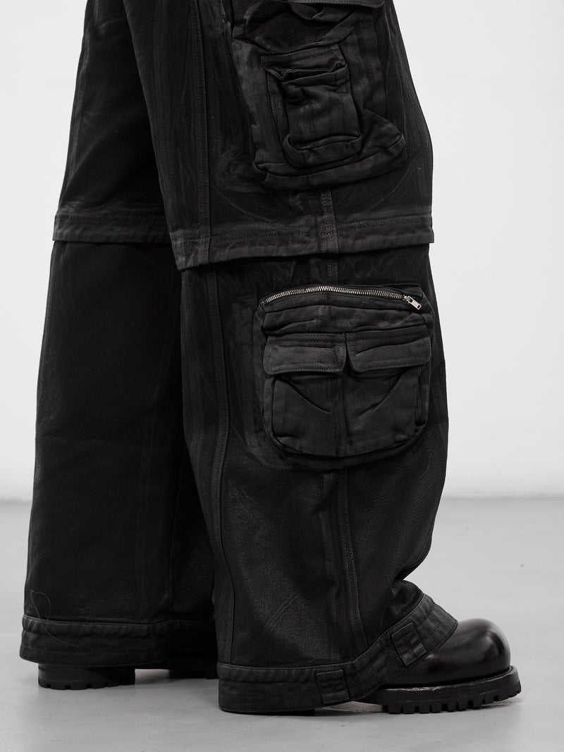 Black Coated Denim Cargo Jeans (MP126D-WCD-COATED-BLACK)