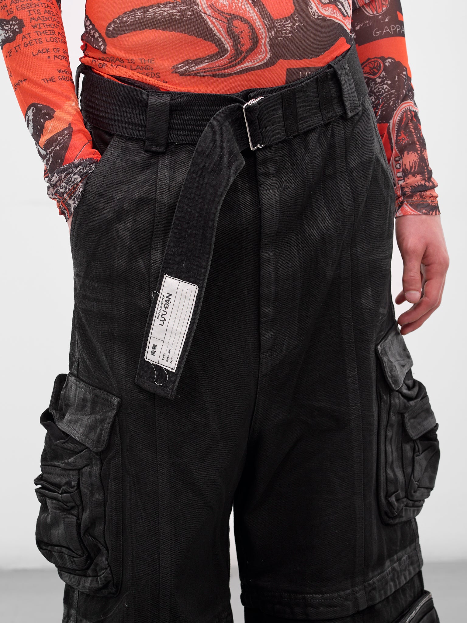 Black Coated Denim Cargo Jeans (MP126D-WCD-COATED-BLACK)