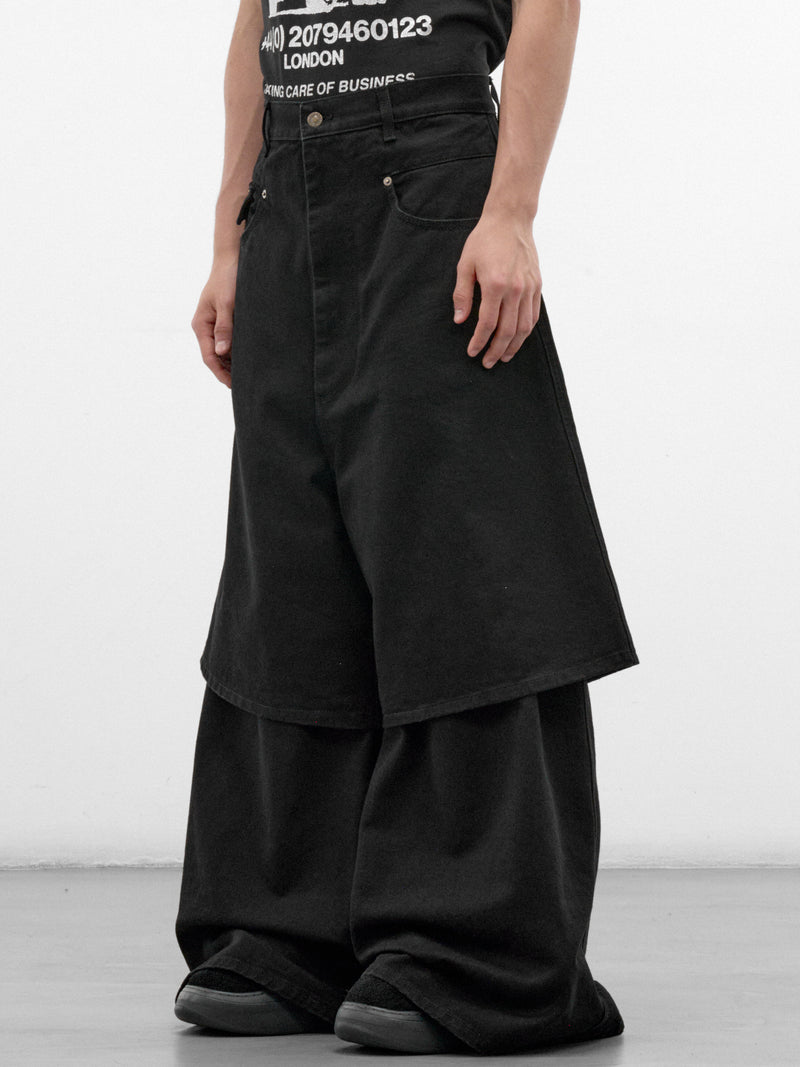 Black Denim Wide Layered Jeans (MP140D-WD-906-BLACK-RINSE)