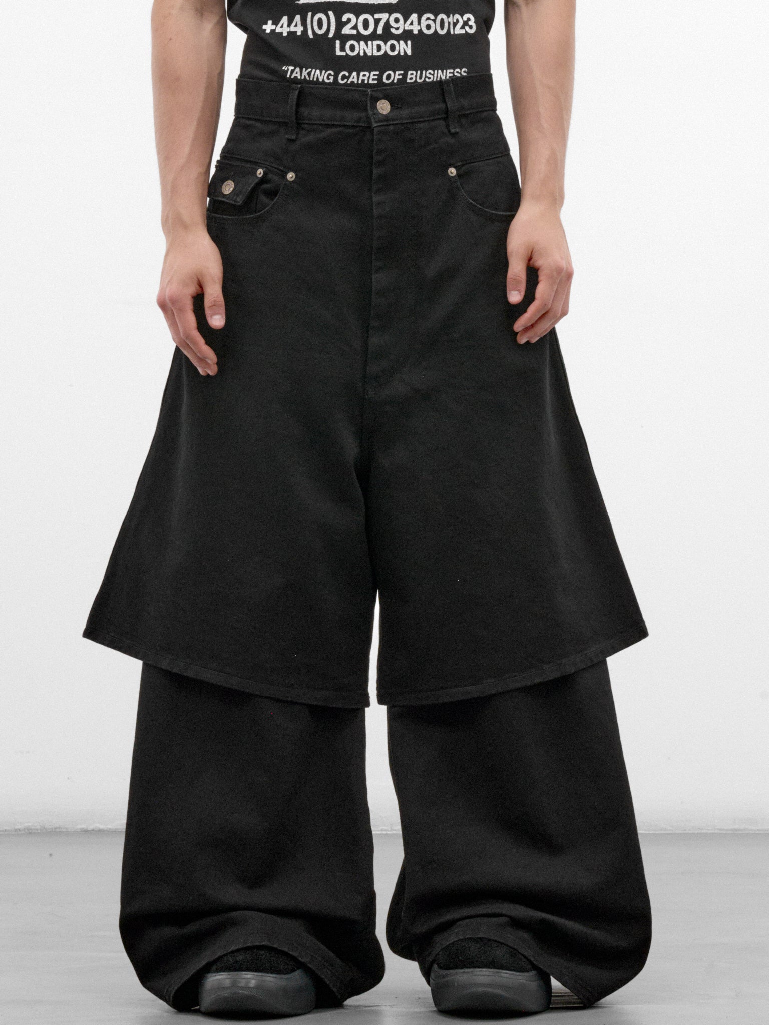Black Denim Wide Layered Jeans (MP140D-WD-906-BLACK-RINSE)