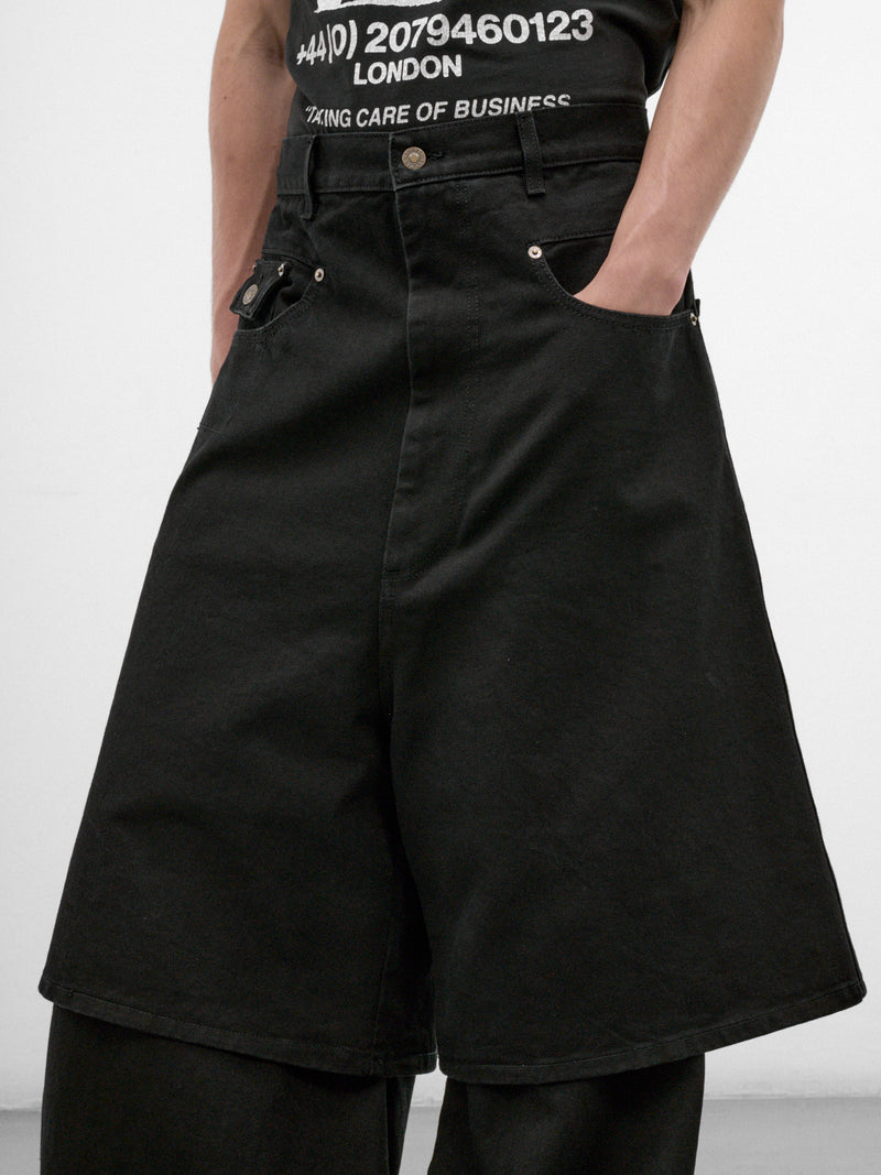 Black Denim Wide Layered Jeans (MP140D-WD-906-BLACK-RINSE)