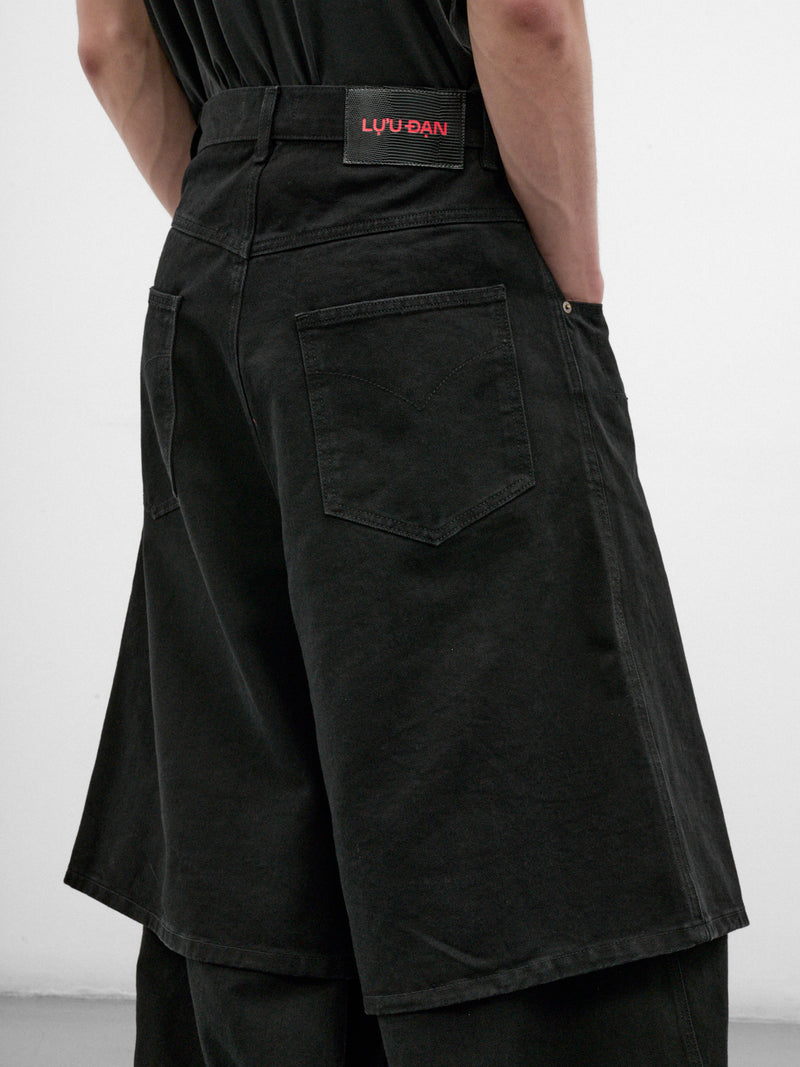 Black Denim Wide Layered Jeans (MP140D-WD-906-BLACK-RINSE)
