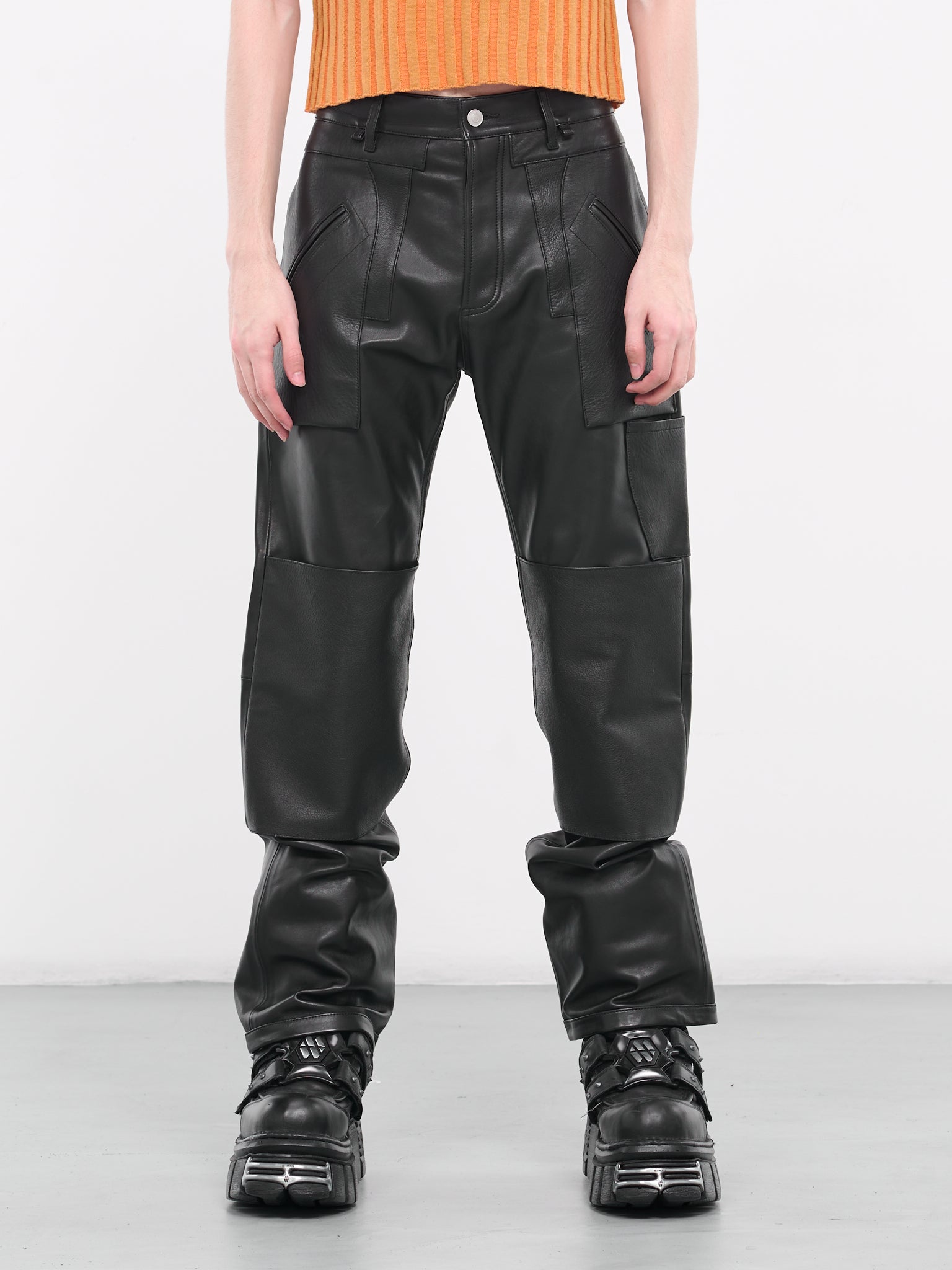 Paneled Pocket Leather Trousers (MP23LBBF-PT2034-BLACK)