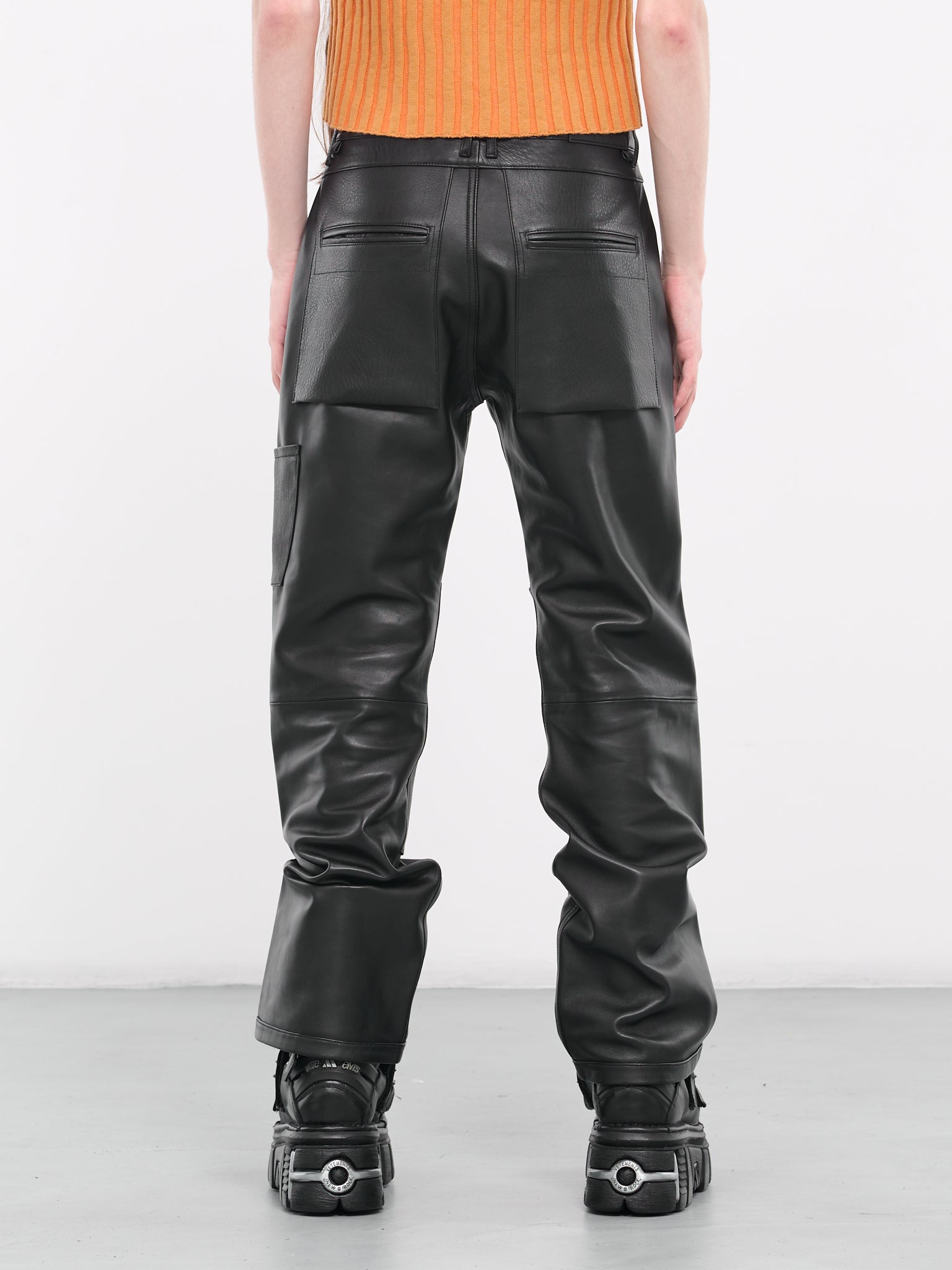 Paneled Pocket Leather Trousers (MP23LBBF-PT2034-BLACK)