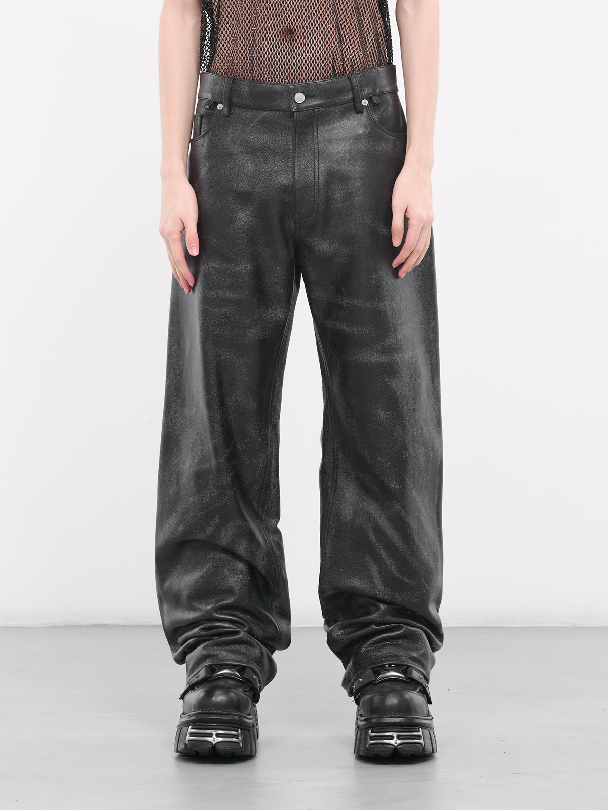 Distressed Leather Trousers (MP23LC2S-JE2007-BLACK)