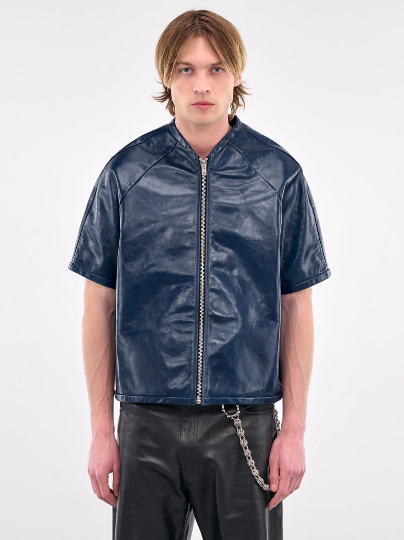 Leather Short Sleeve Shirt (MP24LLBA-ST1052-TRUE-BLUE)
