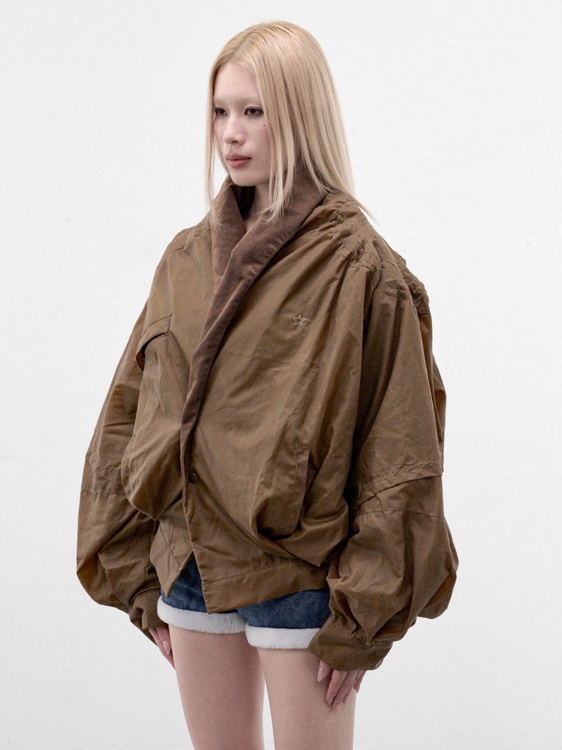 Brown Waxed Cotton Cocoon Jacket (MPAW26-101A-TAN-BROWN)