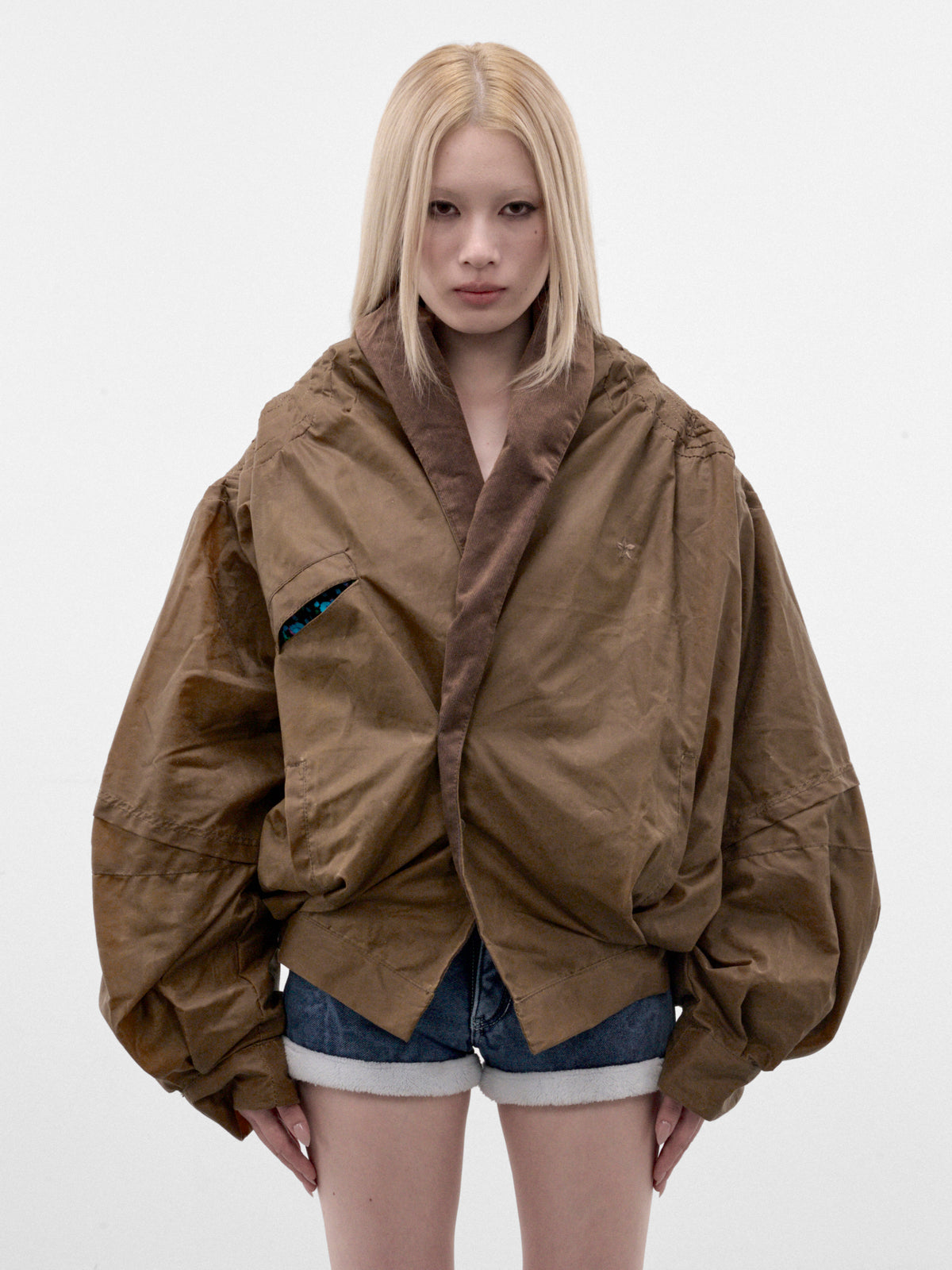 Brown Waxed Cotton Cocoon Jacket (MPAW26-101A-TAN-BROWN)