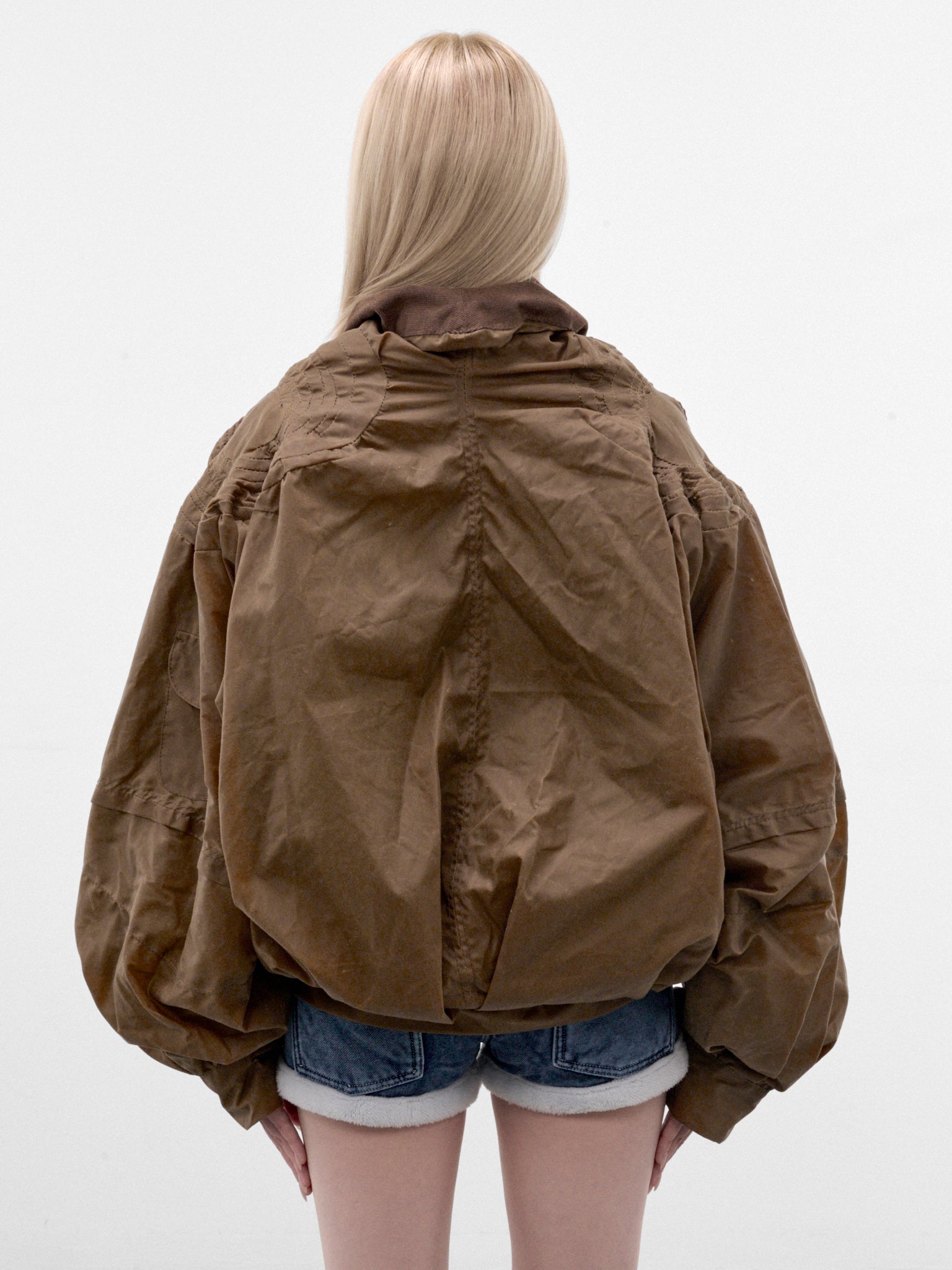Brown Waxed Cotton Cocoon Jacket (MPAW26-101A-TAN-BROWN)