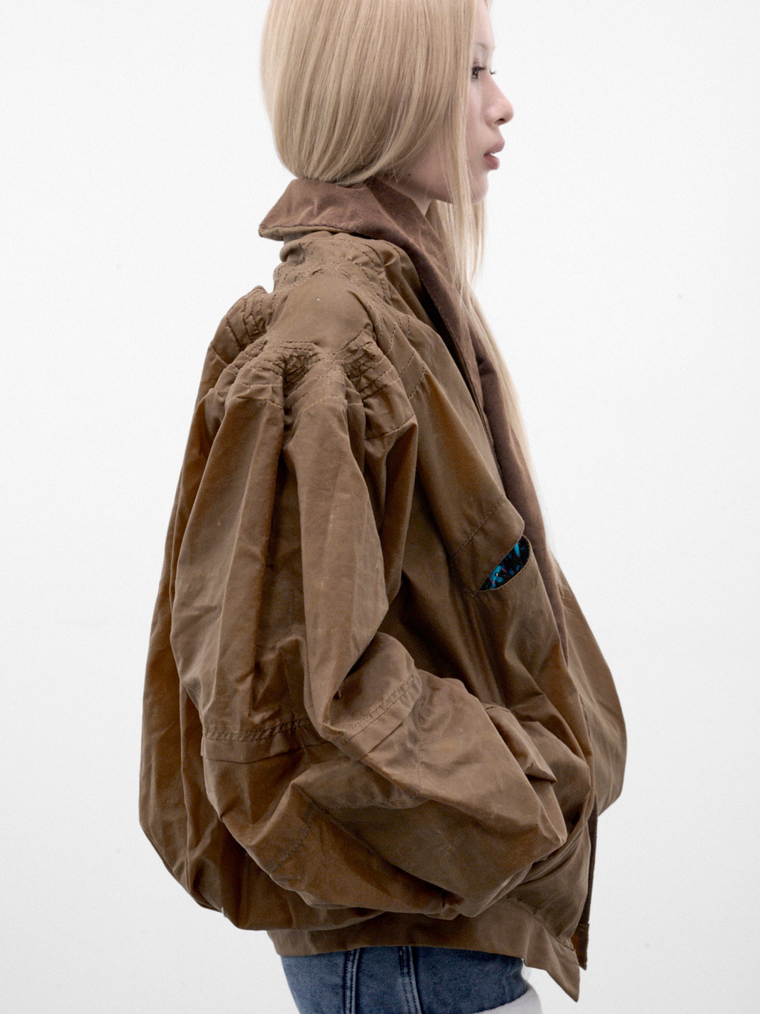 Brown Waxed Cotton Cocoon Jacket (MPAW26-101A-TAN-BROWN)