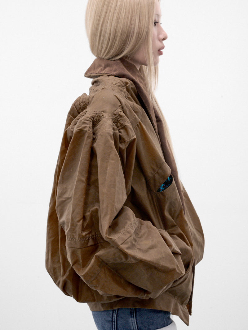 Brown Waxed Cotton Cocoon Jacket (MPAW26-101A-TAN-BROWN)