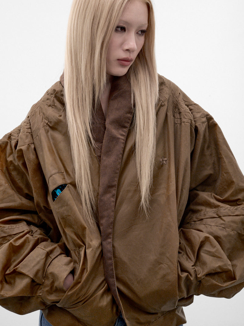 Brown Waxed Cotton Cocoon Jacket (MPAW26-101A-TAN-BROWN)