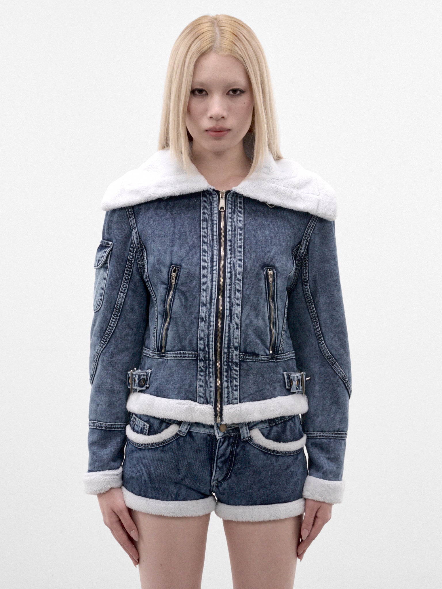 Indigo Denim Aviator Jacket (MPAW26-103-INDIGO-DIRTY-PINK)